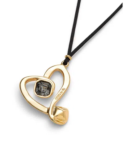 Unode50 Modern 18 K Plated Necklace With Heart Faceted Crystal In Black