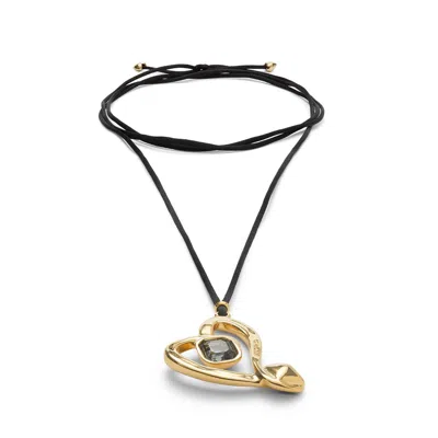 Unode50 Modern 18 K Plated Necklace With Heart Faceted Crystal In Black