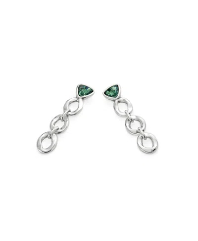 Unode50 Silver Plated Dazzling Green Crystal Drop Earrings In Metallic
