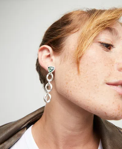 Unode50 Silver Plated Dazzling Green Crystal Drop Earrings In Metallic