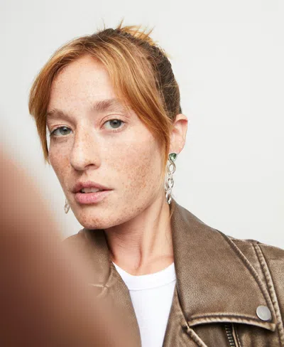 Unode50 Silver Plated Dazzling Green Crystal Drop Earrings In Metallic