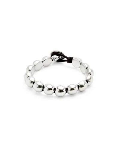 Unode50 Silver-tone Pebble Bracelet With Leather Tie In Silver