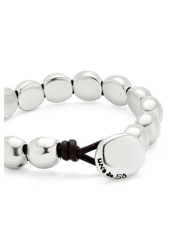 Unode50 Silver-tone Pebble Bracelet With Leather Tie In Silver