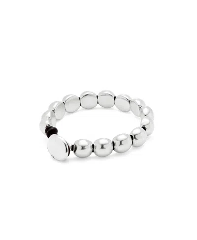 Unode50 Silver-tone Pebble Bracelet With Leather Tie In Silver
