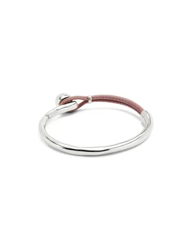 Unode50 Sculptural Silver Mauve Leather Half-cuff In Multi