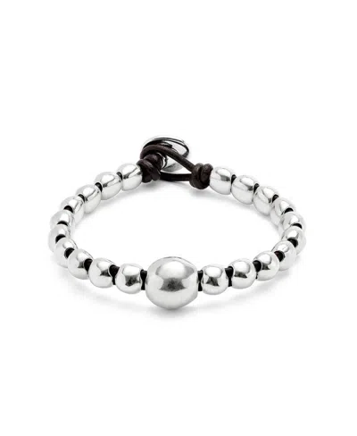Unode50 Leather Bracelet With A Large Bead In Silver