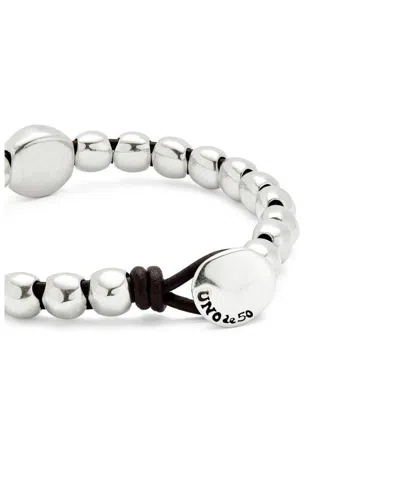 Unode50 Leather Bracelet With A Large Bead In Silver