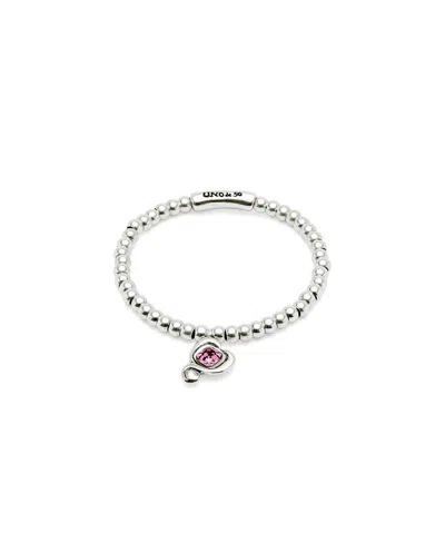 Unode50 Beaded Stretch Bracelet With Heart And Pink Crystal In Silver