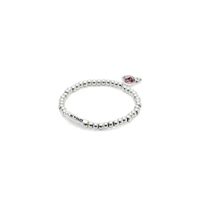 Unode50 Beaded Stretch Bracelet With Heart And Pink Crystal In Silver