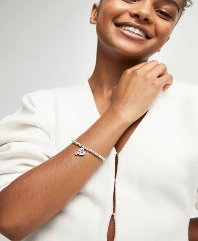 Unode50 Beaded Stretch Bracelet With Heart And Pink Crystal In Silver