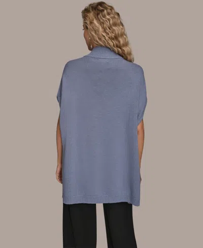 Donna Karan Women's Button Front Mock Neck Sweater In Blue