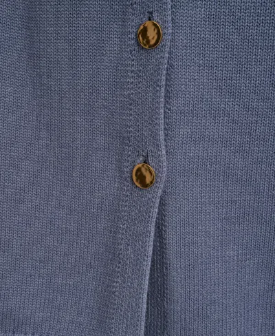 Donna Karan Women's Button Front Mock Neck Sweater In Blue