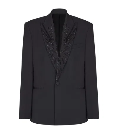 Balmain Wool Embellished Blazer In Blue