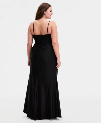 Emerald Sundae Trendy Plus Size Illusion-midriff Square-neck Gown In Black