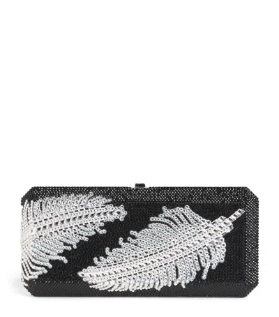 Judith Leiber Crystal Plume Slim Rectangle Clutch Bag In Black