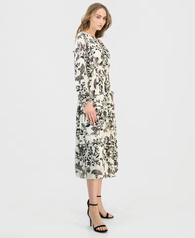 Anne Klein Women's Printed Tie-neck Tiered Maxi Dress In Multi