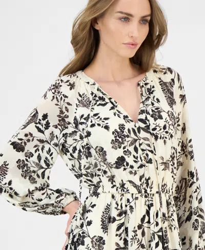 Anne Klein Women's Printed Tie-neck Tiered Maxi Dress In Multi