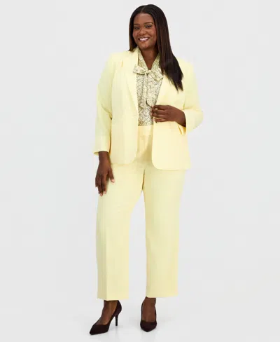 Kasper Plus Size Notch Collar One-button Blazer In Yellow