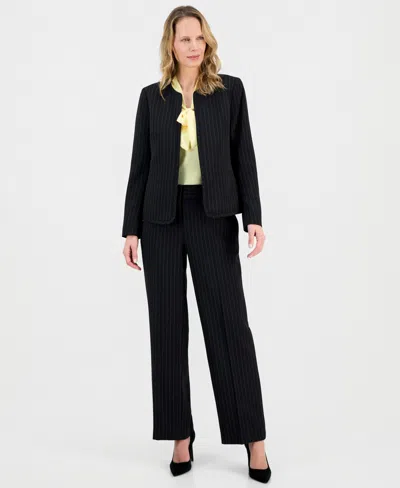 Kasper Women's Pinstripe Collarless Open-front Jacket In Black