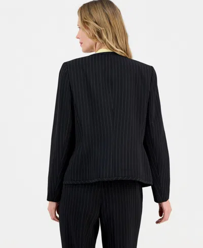 Kasper Women's Pinstripe Collarless Open-front Jacket In Black