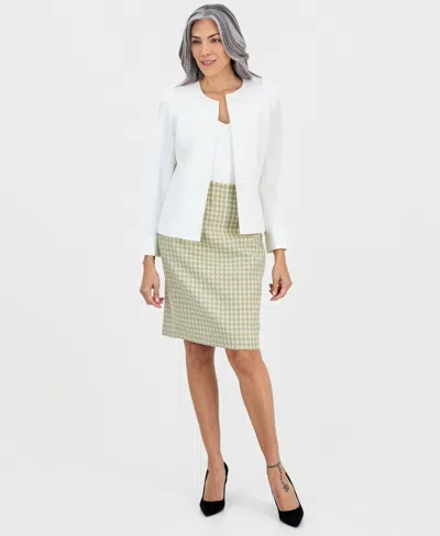 Kasper Women's Plaid Tweed Zip-back Pencil Skirt In Green