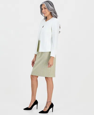 Kasper Women's Plaid Tweed Zip-back Pencil Skirt In Green