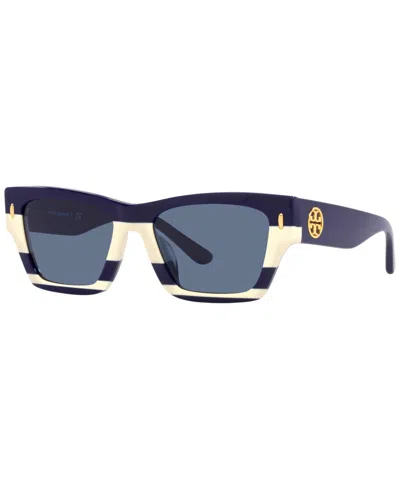 Tory Burch Navy Rectangular Ladies Sunglasses Ty7169u 189580 52 In Blue