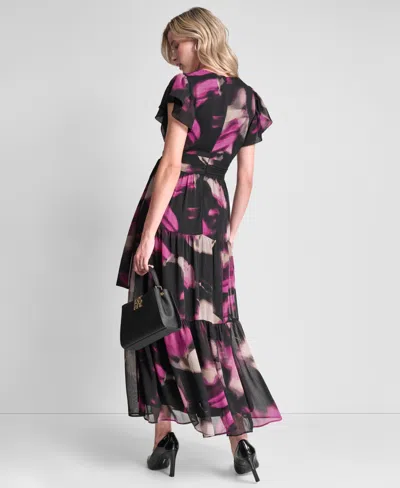 Dkny Women's Ruffle Cap Sleeve Surplice Neck Maxi Dress In Multi