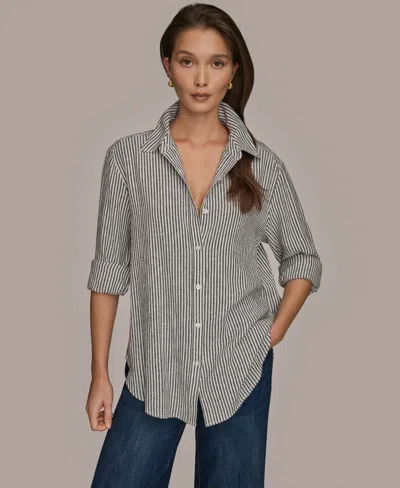 Donna Karan Weekend Women's Long-sleeve Button-down Shirt In Multi