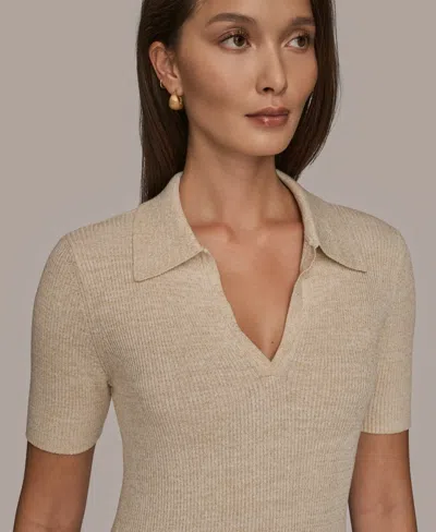 Donna Karan Weekend Women's Collared V-neck Short-sleeve Sweater In Multi