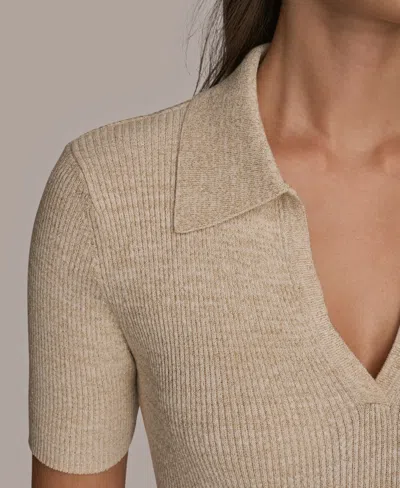 Donna Karan Weekend Women's Collared V-neck Short-sleeve Sweater In Multi