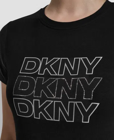 Dkny Women's Triple Rhinestone Foil Logo T-shirt In Black