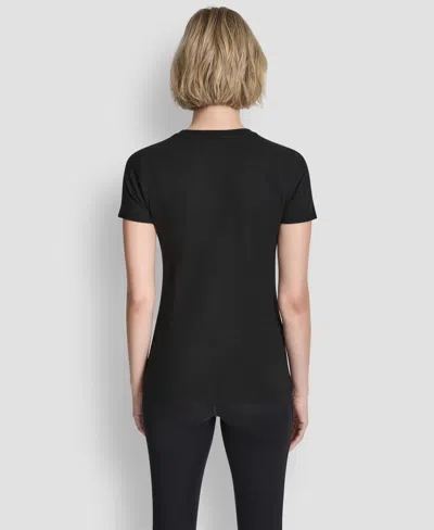 Dkny Women's Triple Rhinestone Foil Logo T-shirt In Black