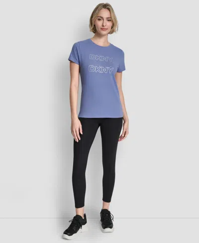 Dkny Women's Triple Rhinestone Foil Logo T-shirt In Blue