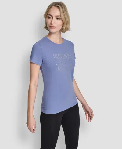 Dkny Women's Triple Rhinestone Foil Logo T-shirt In Blue