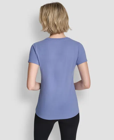 Dkny Women's Triple Rhinestone Foil Logo T-shirt In Blue