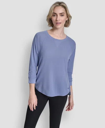 Dkny Women's Mini Slub Waffle Three Quarter Sleeve T-shirt In Blue