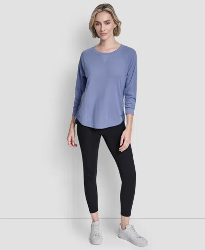 Dkny Women's Mini Slub Waffle Three Quarter Sleeve T-shirt In Blue