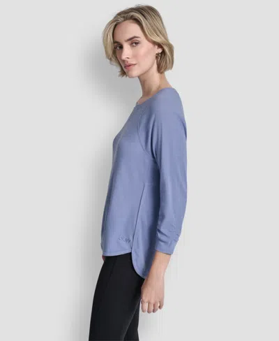Dkny Women's Mini Slub Waffle Three Quarter Sleeve T-shirt In Blue