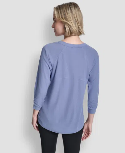 Dkny Women's Mini Slub Waffle Three Quarter Sleeve T-shirt In Blue