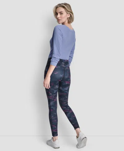 Dkny Women's Printed High-wasit Fitness Tights In Blue