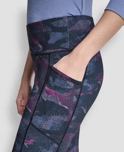 Dkny Women's Printed High-wasit Fitness Tights In Blue