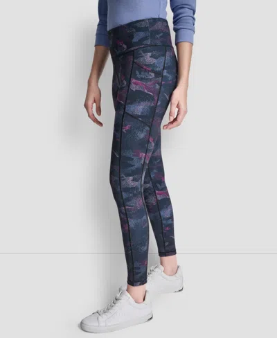 Dkny Women's Printed High-wasit Fitness Tights In Blue