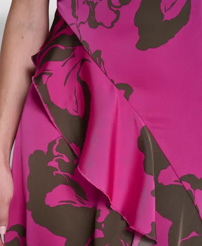 Dkny Women's Cap-sleeve Surplice Neck Ruffle Midi Dress In Pink