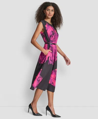 Dkny Women's Sleeveless Jewel Neck Fit And Flare Midi Dress In Pink