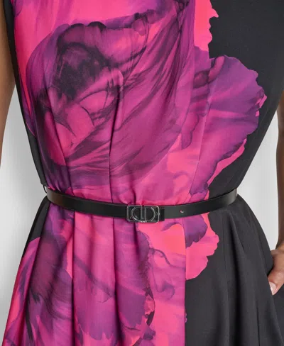 Dkny Women's Sleeveless Jewel Neck Fit And Flare Midi Dress In Pink