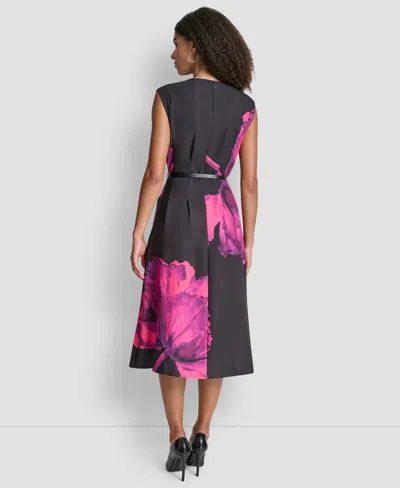 Dkny Women's Sleeveless Jewel Neck Fit And Flare Midi Dress In Pink