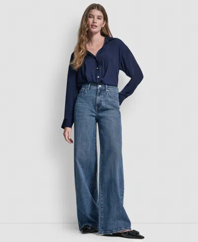 Dkny Jeans Petite High-rise Modern Wide Leg Jeans In Blue