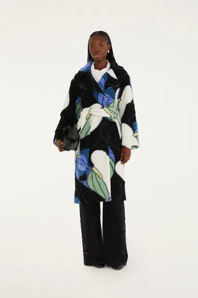 Farm Rio Lovely Anthurium Fleece Coat In Black