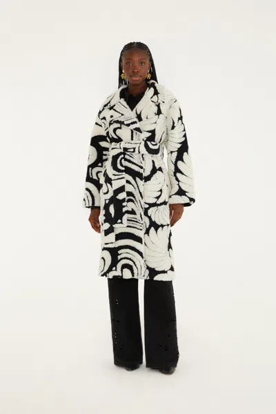 Farm Rio Hearts And Bananas Fleece Coat In White